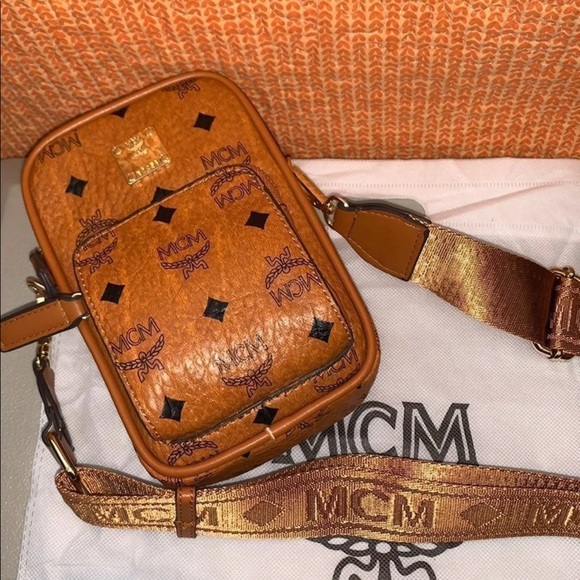 MCM Handbags - MCM Mini Visetos Cognac Crossbody Bag!